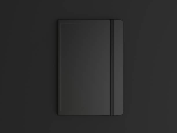 o caderno em branco com fechamento elástico da faixa para marcar e mock acima, 3d rende a ilustração. - leather folder - fotografias e filmes do acervo