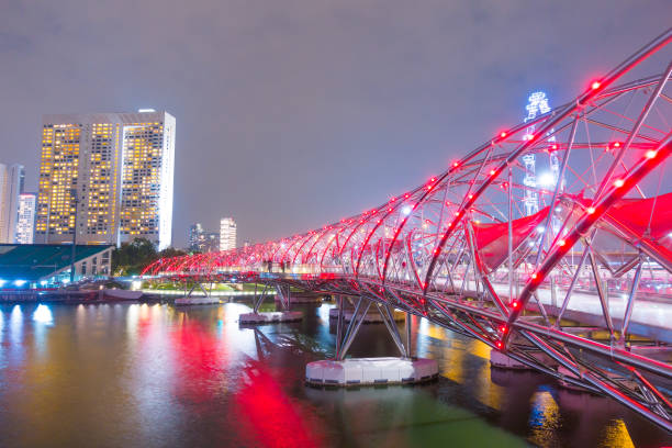 istock Helix bridge at night in Singapore. 1162880633