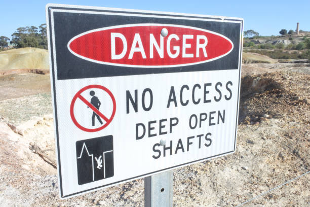 istock Danger no access deep open shafts sign in Kapunda Copper Mine 1162881574