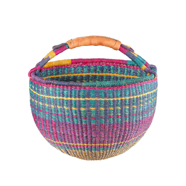istock Colorful straw basket isolated on white 1162890016