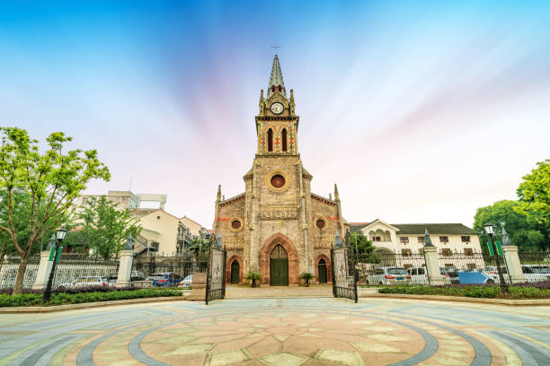 istock Medieval church at dusk landscape 1162890900