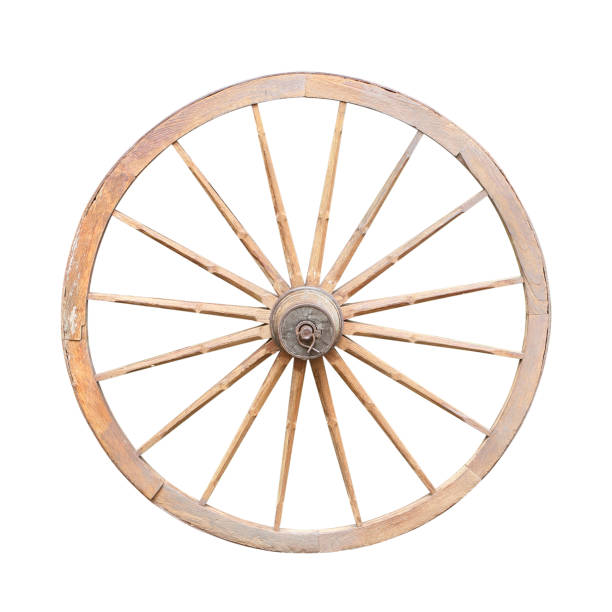 istock Old wooden cartwheel isolated on white 1162891004