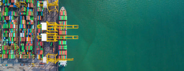 istock Container ship carrying container for import and export, business logistic and transportation by ship in open sea, Aerial view container ship with copy space. 1162893668
