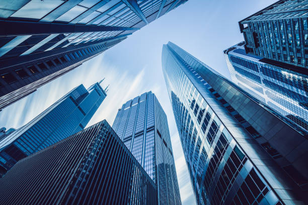 chicago urban skyscrapers usa - financial building imagens e fotografias de stock