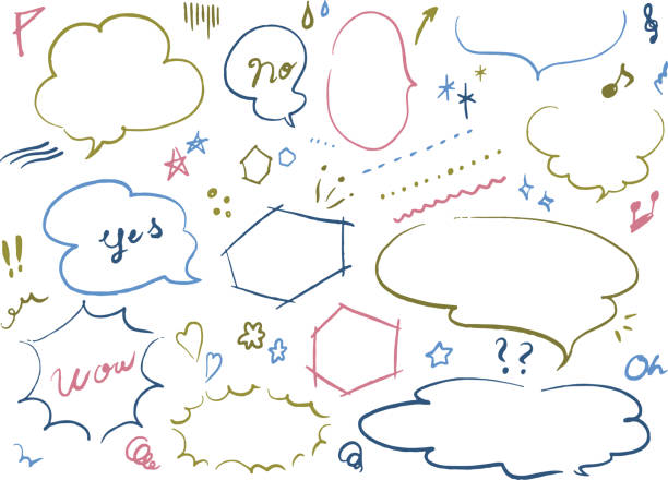 kolorowy zestaw motywów balonowych mangi - speech bubble thought bubble shape symbol stock illustrations