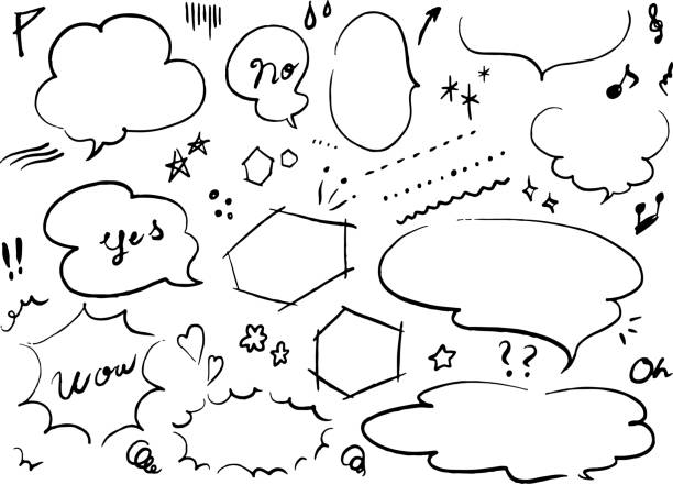 Monochrome manga balloon motif set Icons. Monochrome manga balloon motif. handwriting illustrations stock illustrations