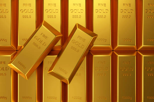 istock Gold bars for website banner. 3D rendering of gold bars. 1162902118