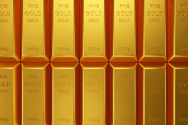 istock Gold bars for website banner. 3D rendering of gold bars. 1162902120