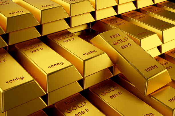 istock Gold bars for website banner. 3D rendering of gold bars. 1162902137