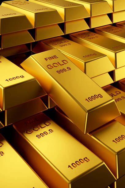 istock Gold bars for website banner. 3D rendering of gold bars. 1162902141