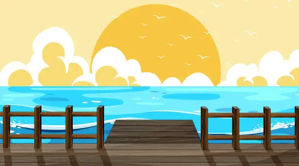 Vector illustration of Beautiful beach background scene