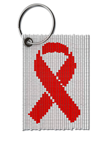 A traditional zulu beaded keyring depicting an aids hiv ribbon on an isolated white background - 3D render