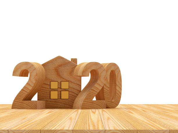 istock Wooden 2020 and house icon with space for text 1162911381