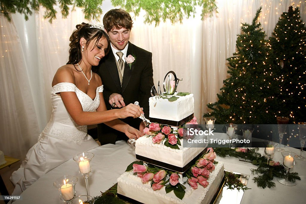 신부 및 신랑 커플입니다 잘라냄 케이크 - 로열티 프리 웨딩 케이크 스톡 사진