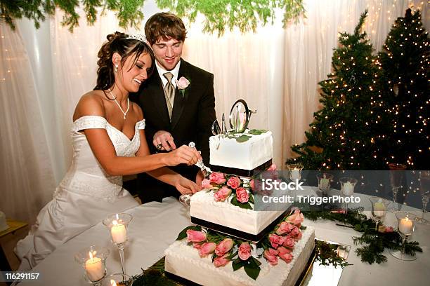 신부 및 신랑 커플입니다 잘라냄 케이크 웨딩 케이크에 대한 스톡 사진 및 기타 이미지 - 웨딩 케이크, 자르기, 결혼식