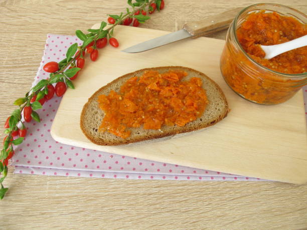 istock Goji berry jam on a bread slice for breakfast 1162911729