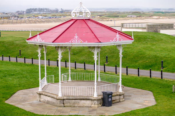 St. Andrews, Scotland - Mar 23 2012 : Bandstand with Red roof by the Sea in St. Andrews, Scotland