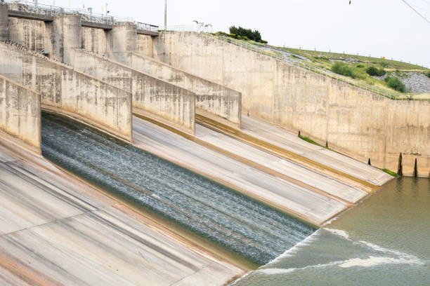 istock Dam with less water due to drought. 1162914016