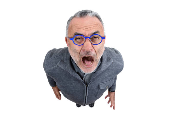 man screaming on white background