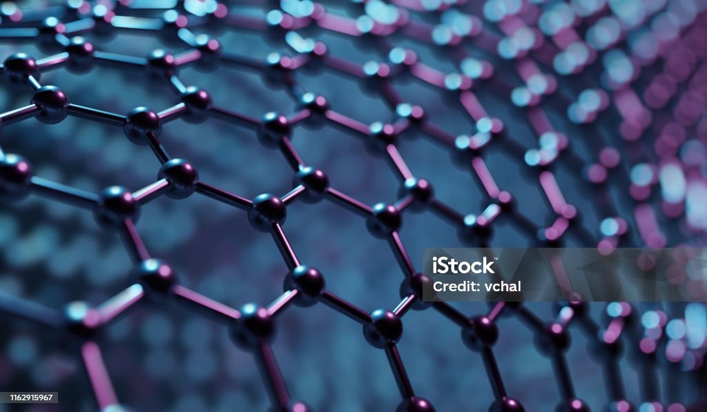 Structure of hexagonal nano material. Nanotechnology concept. Abstract background. 3D rendered illustration. Graphene Stock Photo