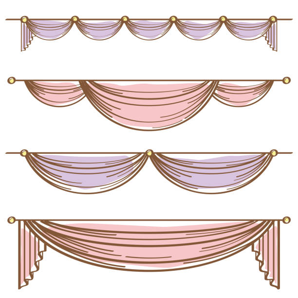 decorative curtain Illustration set of decorative curtains. stage curtain stock illustrations