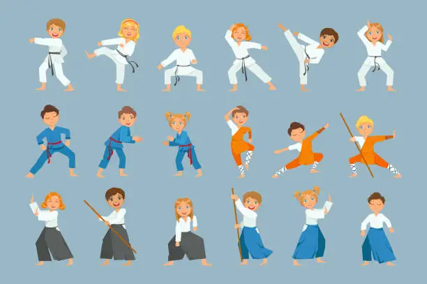 Vector illustration of Kids On Martial Arts Training