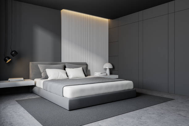 istock Gray and wooden bedroom corner 1162930727