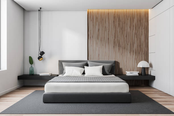 istock White and wooden bedroom interior 1162930787