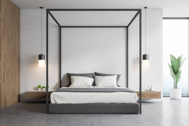 istock White and wooden loft bedroom interior 1162930797