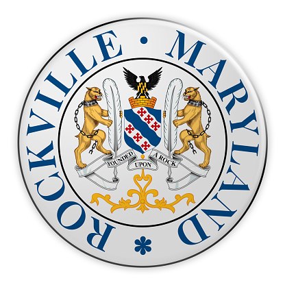 US City Button: Rockville, Maryland, Seal Badge, 3d illustration on white background