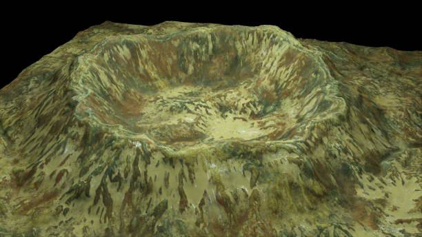 istock Modern 3d render crater with snow and green surface, this in piece of Earth, computer generated backdrop 1162933114