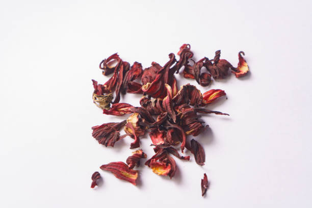 istock Dried hibiscus leaves on a white background 1162934001