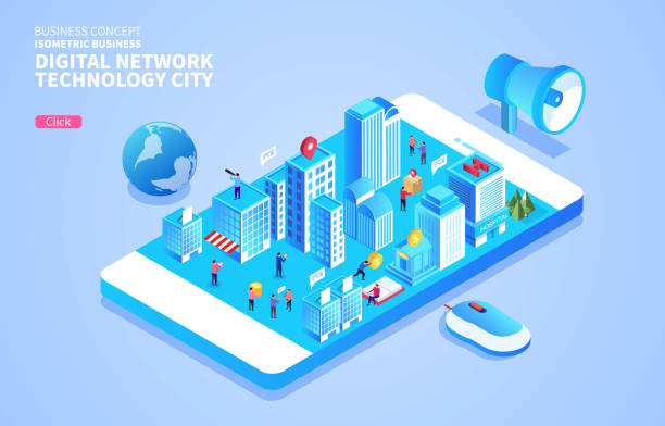 Isometric Digital Financial Network Technology City Life Isometric Digital Financial Network Technology City Life isometric smart city stock illustrations
