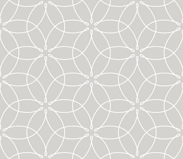회색 배경에 흰색 선 꽃 질감추상 간단한 기하학적 벡터 원활한 패턴. 밝은 회색 현대 벽지, 밝은 타일 배경, 흑백 그래픽 요소 - background tile stock illustrations