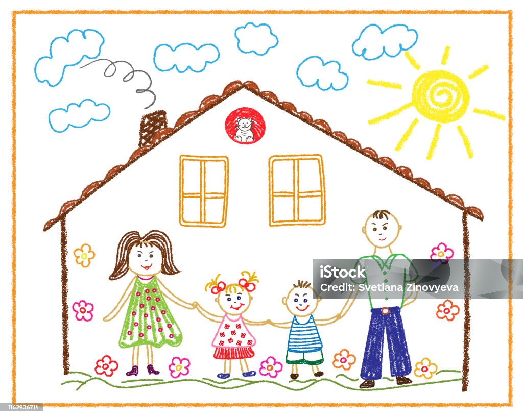 Childrens Pencil Drawing On The Tum Family Home Friendship Love ...
