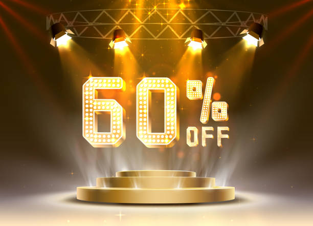 istock Scene golden 60 sale off text banner. Night Sign. 1162939103