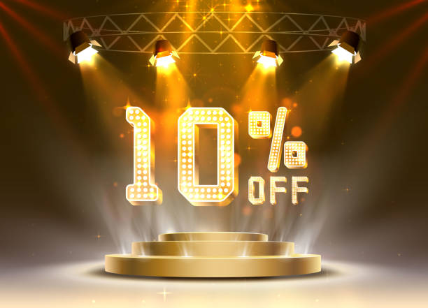 istock Scene golden 10 sale off text banner. Night Sign. 1162939105