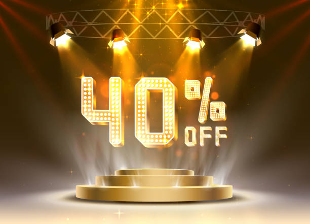 istock Scene golden 40 sale off text banner. Night Sign. 1162939108