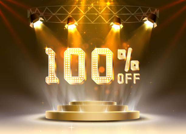 istock Scene golden 100 sale off text banner. Night Sign. 1162939116