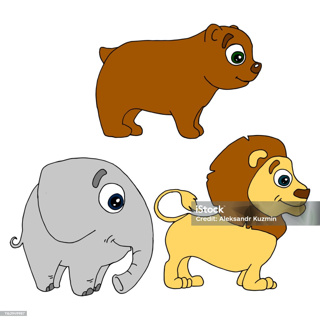 Set Of African Animal Cartoon Bear Elephant Lion Stock Illustration -  Download Image Now - Animal, Animal Wildlife, Art - iStock