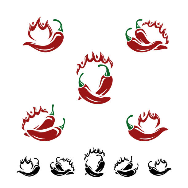 ilustrações, clipart, desenhos animados e ícones de jogo do pimentão e da pimenta. pimenta do ícone da coleção. vetor - chili pepper