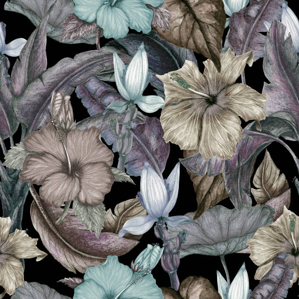 istock Seamless tropical pattern of exotic flowers,tropical leaves 1162956023