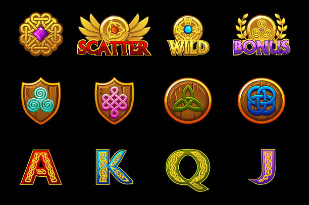 keltische symbole für casino-maschinen slots spiel mit keltischen symbolen. vektor-slots-symbole auf separaten layern. - stone cross stock-grafiken, -clipart, -cartoons und -symbole