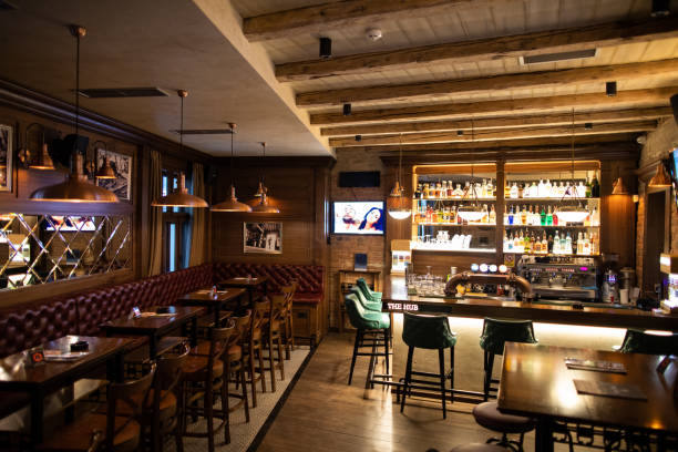 istock Interior of wooden retro pub 1162960381