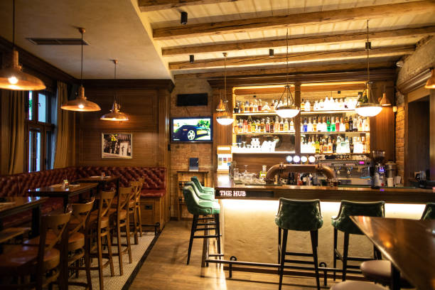 istock Interior of wooden retro pub 1162960386