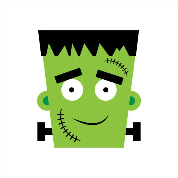 Vector illustration of Halloween Frankenstein Vector illustration. Happy Frankenstein Day. Illustration for kids, card Halloween, print.