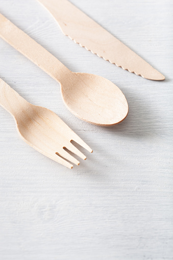 eco-friendly wooden cutlery. plastic free concept