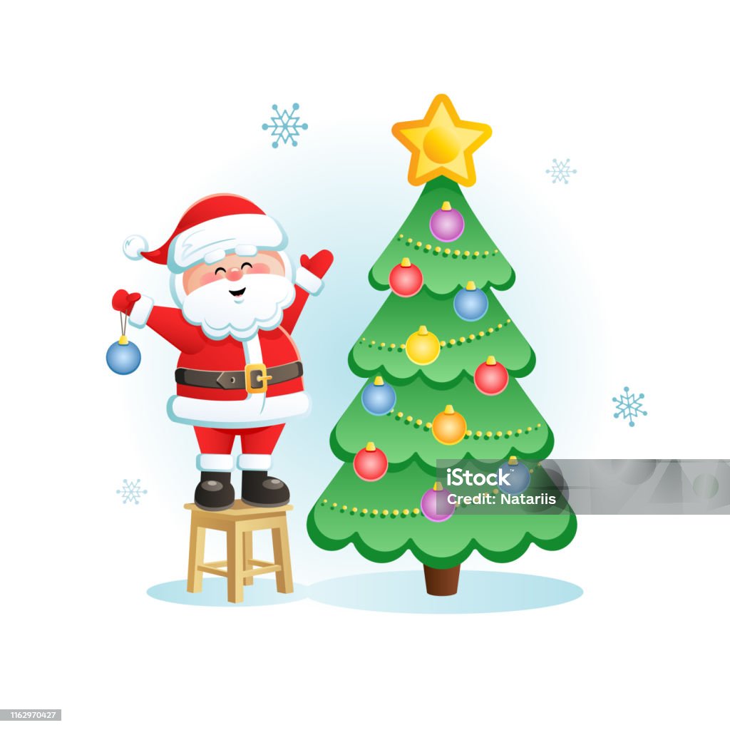 Merry Santa Claus With Christmas Tree Cute Christmas Cartoon ...