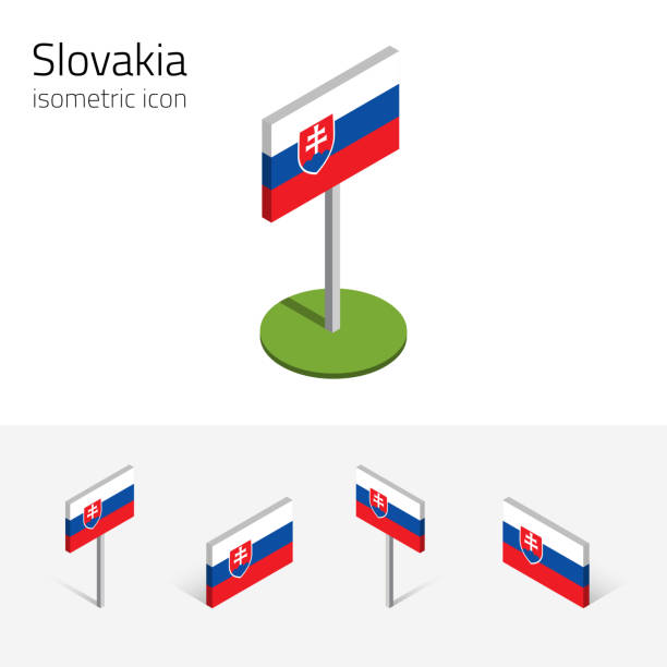 Slovakia flag (Slovak Republic) flag, vector set of 3D isometric icons Slovakia flag (Slovak Republic), vector set of isometric flat icons, 3D style, different views. Editable design elements for banner, website, presentation, infographic, poster, collage, map. Eps 10 slovak language stock illustrations