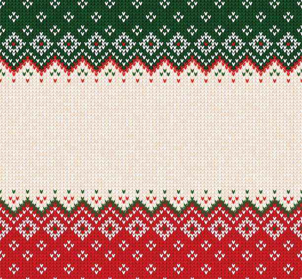 Ugly sweater Merry Christmas ornament scandinavian style knitted background seamless frame border vector art illustration
